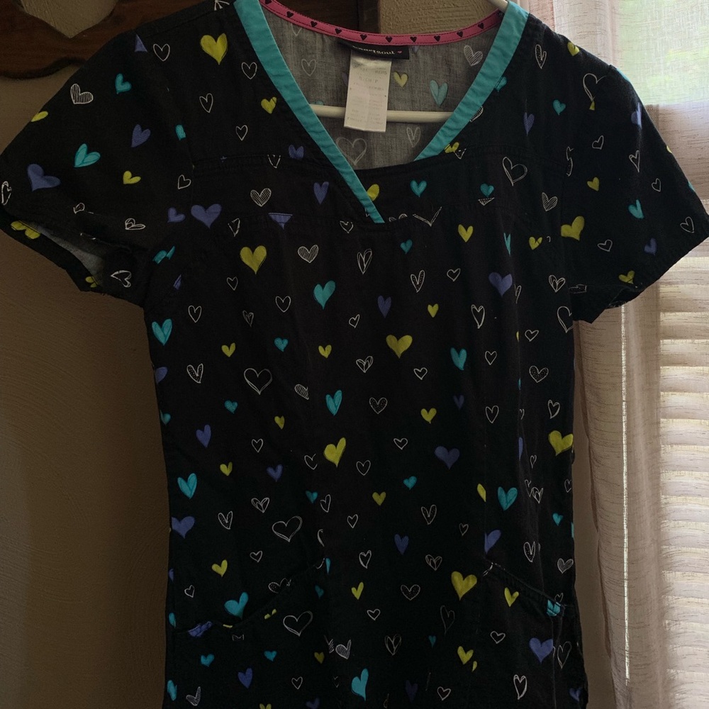 Black, Fitted Heart Scrub Top :)